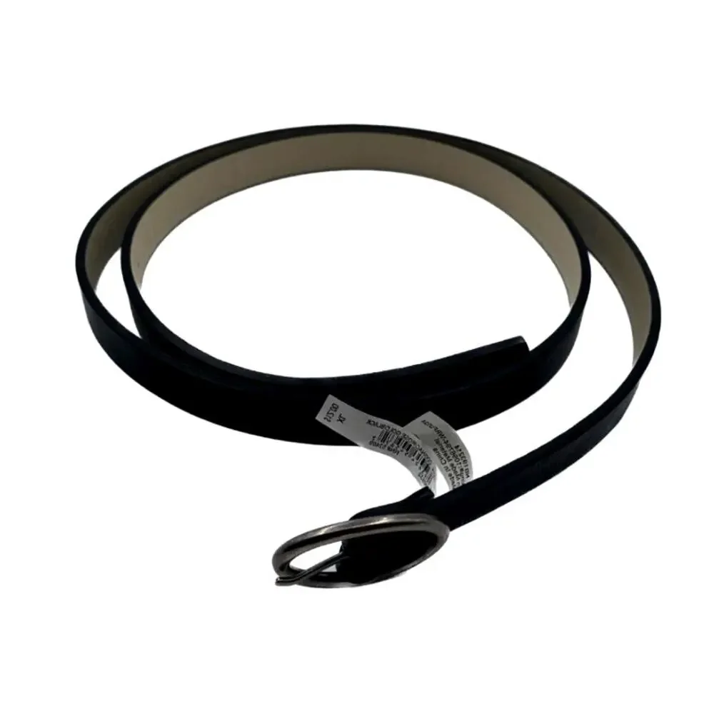 Womens Black Skinny Leather Belt XL Thin Oval Silver Buckle 40-43